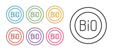 Banner, etiket, etiket, biyoyeşil sağlıklı yiyecek simgesi için logo beyaz arkaplanda izole edilmiş. Organik ürün. Sağlıklı yemek etiketi. Simgeleri renklendirin. Vektör