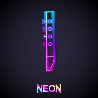 Parlayan neon hattı flüt simgesi siyah arkaplanda izole edildi. Müzik aleti. Vektör