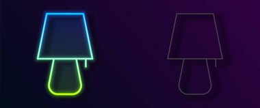 Parlayan neon çizgisi masa lambası simgesi siyah arkaplanda izole edildi. Gece lambası. Vektör