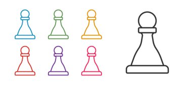 Satranç simgesini beyaz arkaplanda izole et. İş stratejisi. Oyun, yönetim, finans. Simgeleri renklendirin. Vektör
