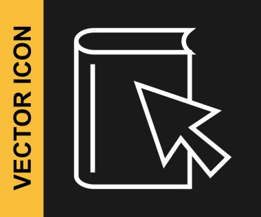 Siyah arkaplanda beyaz çizgi çevrimiçi kitap simgesi izole edildi. İnternet eğitimi konsepti, e-öğrenme kaynakları, uzak online kurslar. Vektör