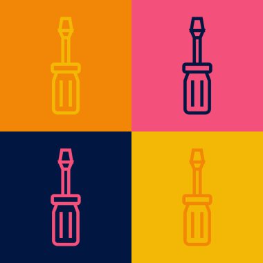 Pop sanat çizgisi tornavida simgesi renk arkaplanında izole edildi. Servis aracı sembolü. Vektör