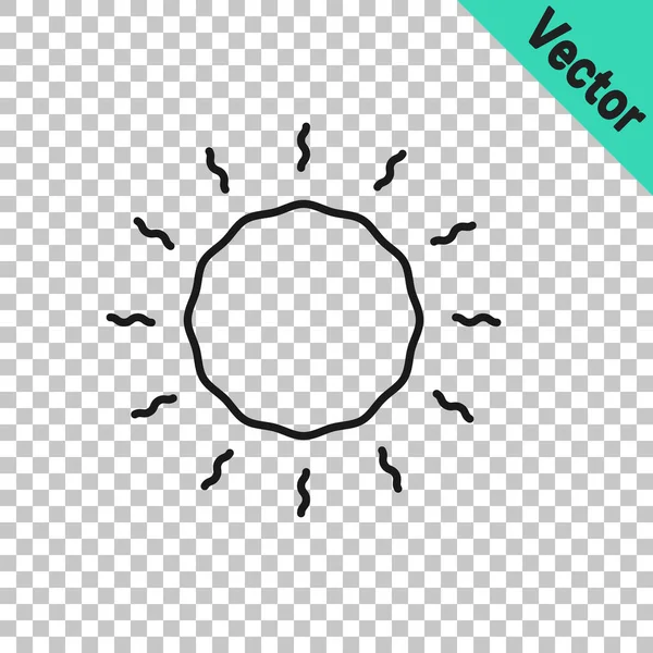 Black Line Sun Icon Isolated Transparent Background Vector — Stock Vector