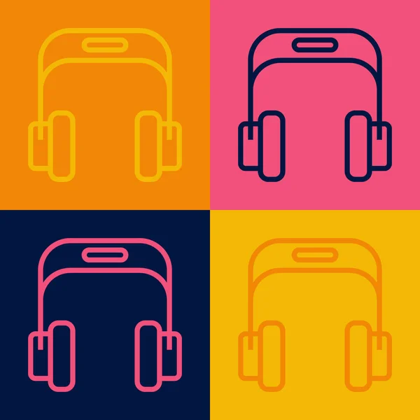 Pop Art Line Słuchawki Ikona Izolowane Tle Koloru Słuchawki Koncepcja — Wektor stockowy