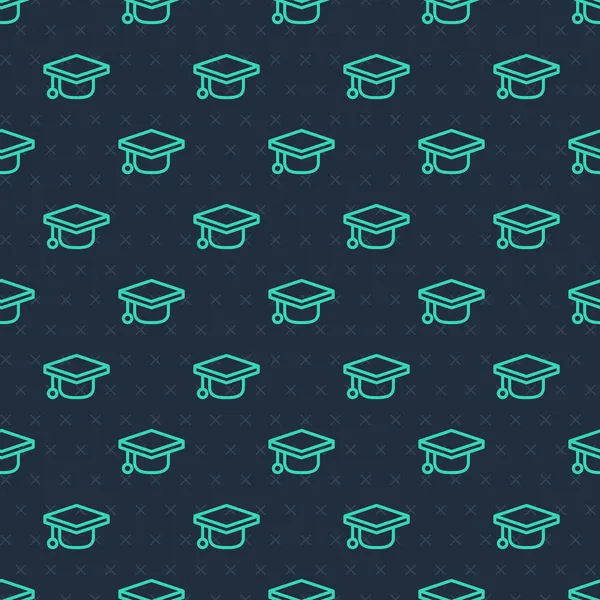 绿线毕业帽图标隔离无缝图案蓝色背景 有花生酱图标的毕业帽 — 图库矢量图片