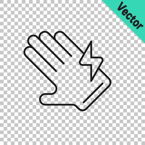 Línea Negra Icono Guante Eléctrico Aislado Sobre Fondo Transparente Guantes — Vector de stock