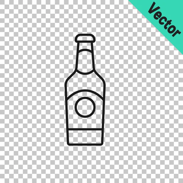 Black Line Beer Bottle Icon Isolated Transparent Background Vector — Stock Vector