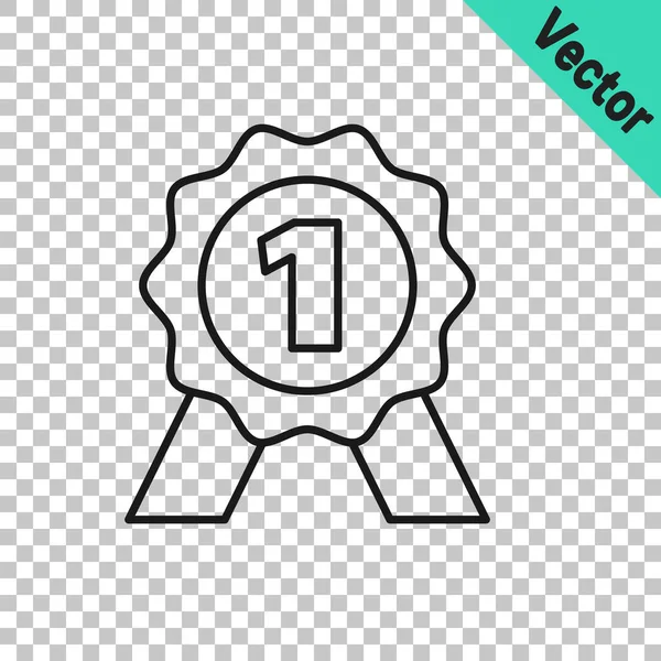 Black Line Medal Icon Isolated Transparent Background Winner Symbol Vector — Stock Vector