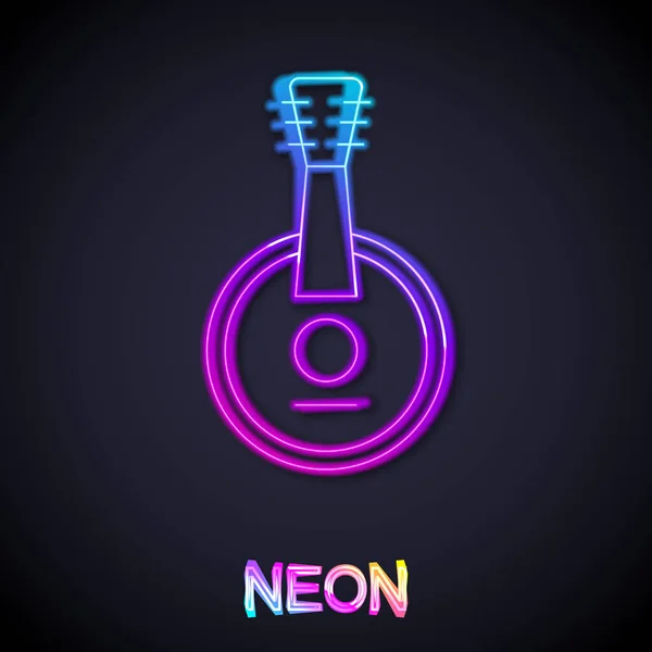 Világító Neon Vonal Banjo Ikon Elszigetelt Fekete Háttérrel Hangszer Vektor — Stock Vector