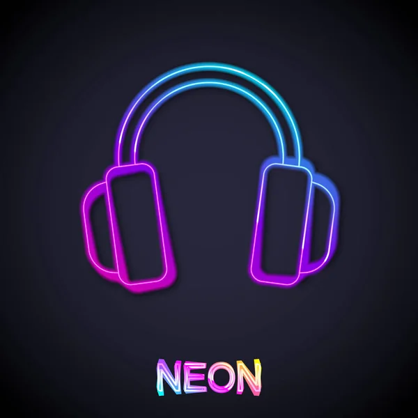 Gloeiende Neon Lijn Koptelefoon Pictogram Geïsoleerd Zwarte Achtergrond Oortelefoons Concept — Stockvector