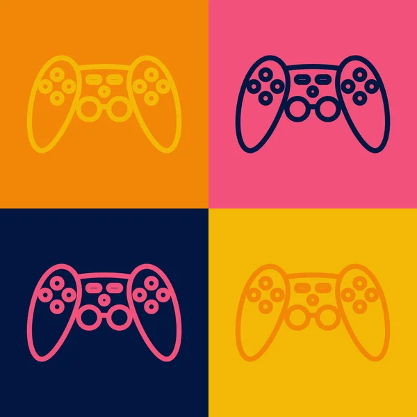 Pop Art Line Ícone Gamepad Isolado Fundo Cor Controlador Jogo — Vetor de Stock