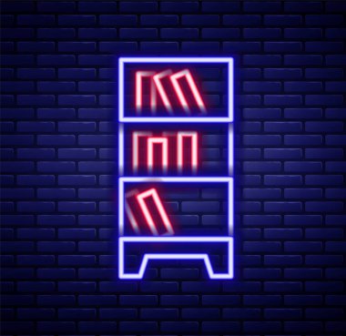 Parlayan neon hattı lamba asılı ikon tuğla duvar arka planında izole. Tavan lambası ampulü. Renkli taslak konsepti. Vektör