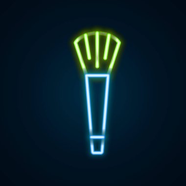 Parlayan neon çizgisi makyaj fırçası simgesi siyah arkaplanda izole edildi. Renkli taslak konsepti. Vektör