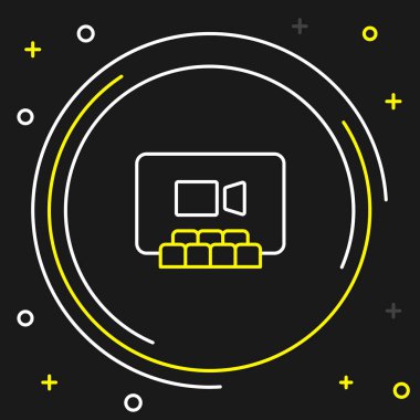 Siyah arkaplanda görüntülü sohbet simgesi izole edildi. Çevrimiçi iş görüşmesi formu. Uzak proje yönetimi. Renkli taslak konsepti. Vektör