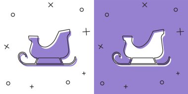 Noel Baba kızak simgesini beyaz ve mor arkaplanda izole et. Mutlu Noeller ve mutlu yıllar. Vektör