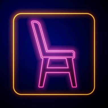 Parlayan neon sandalye simgesi siyah arkaplanda izole edildi. Vektör