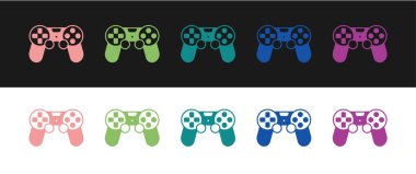 Oyun konsolu simgesi için oyun denetleyicisini ya da joystick 'i siyah ve beyaz arkaplanda izole et. Vektör