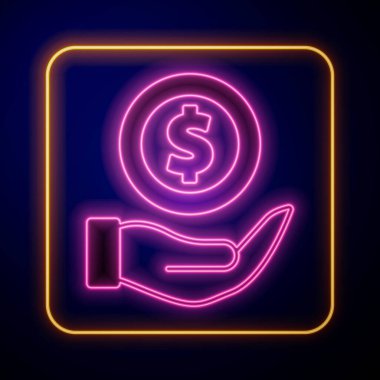 Siyah arkaplanda izole edilmiş kalkan simgesi ile parlayan neon para. Sigorta konsepti. Güvenlik, güvenlik, koruma, konsept koruma. Vektör