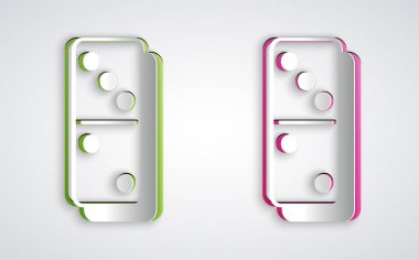 Kağıt kesiği Domino simgesi gri arkaplanda izole edilmiş. Kağıt sanatı tarzı. Vektör