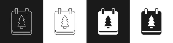 Setzen Sie Weihnachten Kalendersymbol Isoliert Auf Schwarz Weißem Hintergrund Erinnerungssymbol — Stockvektor