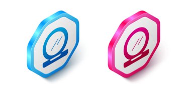 Beyaz zemin üzerinde ayna simgesi olan Isometric makyaj tozu. Altıgen düğmesi. Vektör