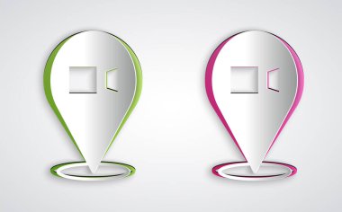 Kağıt kesme Görüntü sohbet konferansı simgesi gri arkaplanda izole edildi. Çevrimiçi iş görüşmesi formu. Uzak proje yönetimi. Kağıt sanatı tarzı. Vektör