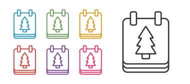 Beyaz arkaplanda izole edilmiş bir Noel takvimi simgesi ayarla. Olay hatırlatma sembolü. Mutlu Noeller ve mutlu yıllar. Simgeleri renklendirin. Vektör