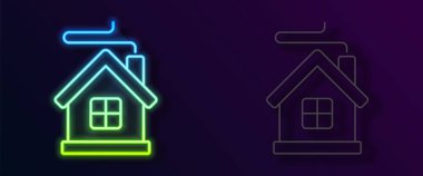 Parlayan neon hattı. Mutlu Noeller evi simgesi siyah arka planda izole edildi. Ev sembolü. Vektör