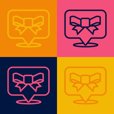 Pop Art Line hediye yay simgesi renk arkaplanında izole edildi. Vektör