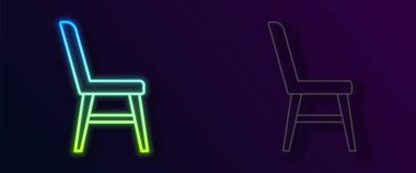 Parlayan neon çizgili sandalye simgesi siyah arkaplanda izole edildi. Vektör