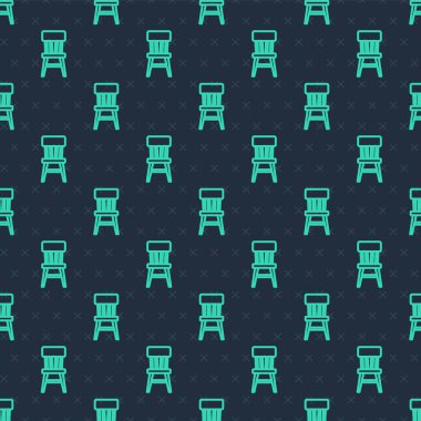 Yeşil çizgi sandalye ikonu mavi arka planda kusursuz desen izole etti. Vektör