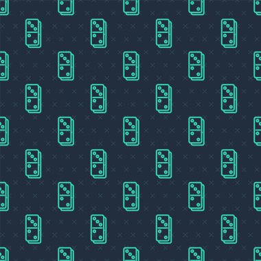 Yeşil çizgi Domino ikonu mavi arka planda kusursuz desen izole etti. Vektör