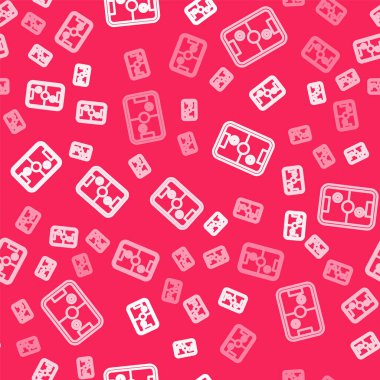 Beyaz çizgi hava hokey masası ikonu kırmızı arka planda izole edilmiş pürüzsüz desen. Vektör