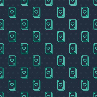 Yeşil çizgi kart simgesini oynatıyor mavi arkaplanda izole edilmiş kusursuz desen. Kumarhane kumarı. Vektör