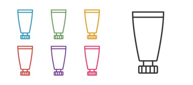 Krem ya da losyon kozmetik tüp simgesini beyaz arkaplanda izole et. Kadınlar için vücut bakım ürünleri. Simgeleri renklendirin. Vektör