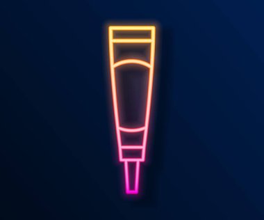 Parlayan neon çizgisi kremi ya da losyon kozmetik tüp ikonu siyah arkaplanda izole edilmiş. Kadınlar için vücut bakım ürünleri. Vektör