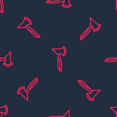 Kırmızı çizgi tahta balta simgesi siyah arkaplanda izole edilmiş. Oduncu baltası. Vektör