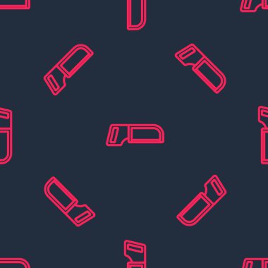 Kırmızı Hacksaw simgesi siyah arkaplanda kusursuz desen izole etti. Tahta ve metal testeresi. Vektör