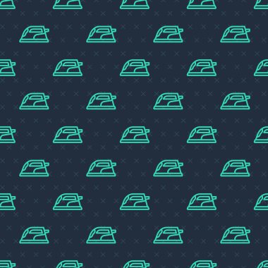 Yeşil çizgi elektrik ikonu mavi arkaplanda kusursuz desen izole etti. Buhar ütüsü. Vektör