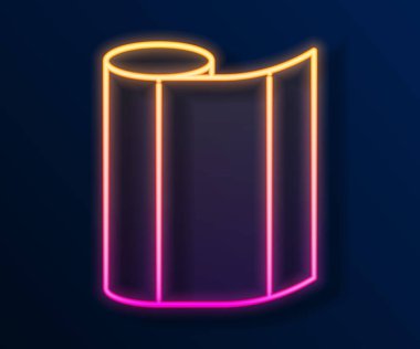 Parlayan neon hattı Tekstil kumaş rulo simgesi siyah arkaplanda izole edildi. Yuvarlan, paspas, halı, halı, halı ya da kağıt rulo ikonu. Vektör