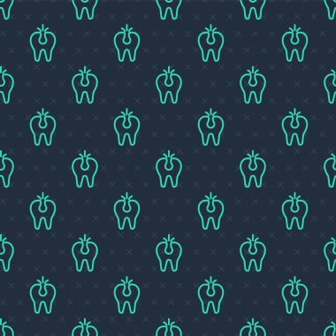 Yeşil çizgi, kırık diş ikonu mavi arka planda izole edilmiş pürüzsüz desen. Diş problemi ikonu. Diş sağlığı sembolü. Vektör