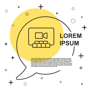 Siyah hat görüntülü sohbet konferansı simgesi beyaz arkaplanda izole edildi. Çevrimiçi iş görüşmesi formu. Uzak proje yönetimi. Rastgele dinamik şekiller. Vektör