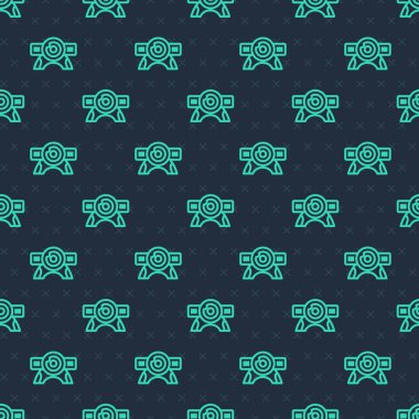 Yeşil çizgi web kamerası simgesi mavi arkaplanda kusursuz desen izole etti. Sohbet kamerası. Web kamerası simgesi. Vektör