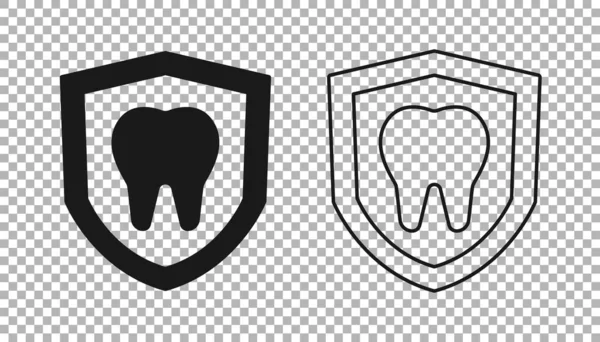 Чорна Піктограма Захисту Зубів Ізольована Прозорому Фоні Зуб Логотипі Щита — стоковий вектор