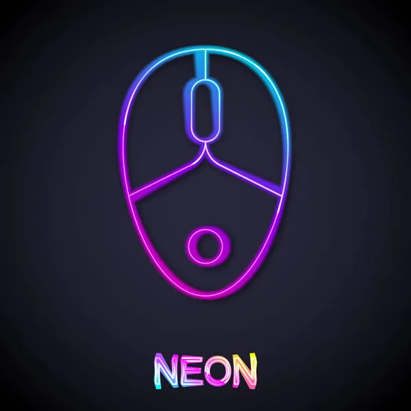 Gloeiende Neon Lijn Computer Muis Gaming Pictogram Geïsoleerd Zwarte Achtergrond — Stockvector