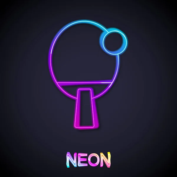 Leuchtende Neon Line Racket Zum Spielen Von Tischtennis Ikone Isoliert — Stockvektor