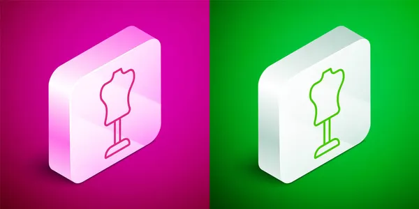 Icono Maniquí Línea Isométrica Aislado Sobre Fondo Rosa Verde Maniquí — Archivo Imágenes Vectoriales