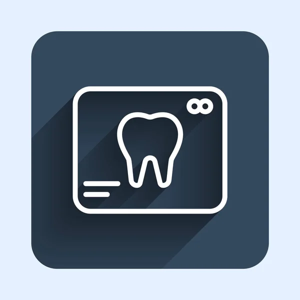 White Line Ray Tooth Icon Isolated Long Shadow Background Dental — Stock Vector