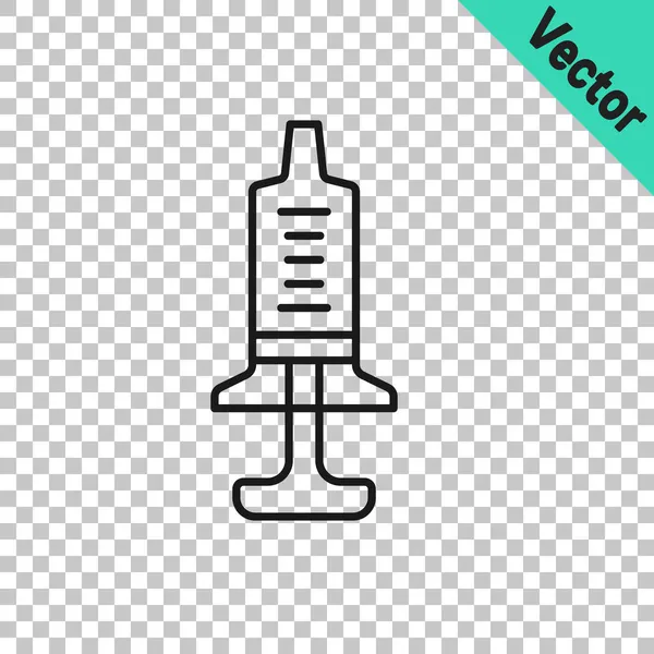 Black Line Syringe Icon Isolated Transparent Background Syringe Vaccine Vaccination — Stock Vector