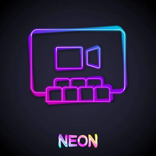 Zářící Neon Line Video Chat Konference Ikona Izolované Černém Pozadí — Stockový vektor